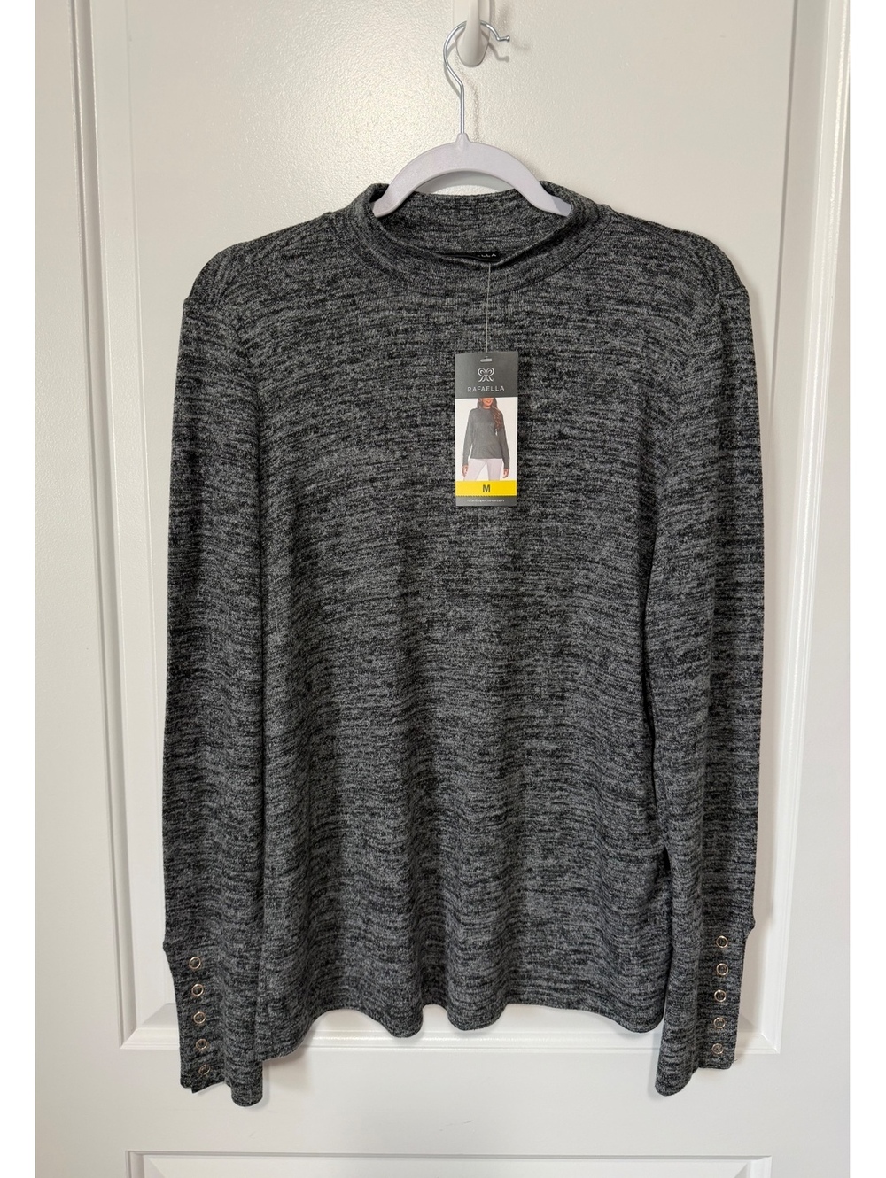 Rafaella Women's Office Gray Long Sleeve Knit Sweater with Button Detail, Size M